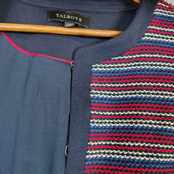 Talbots Blazer Womens Large Navy Red Striped Woven Tweed Stretch Business Casual - Picture 6 of 14